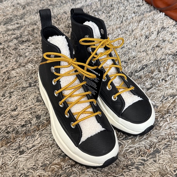 Nwob Converse Black and White High-Tops with Yellow Laces Sz M5 L7 - Picture 10 of 12